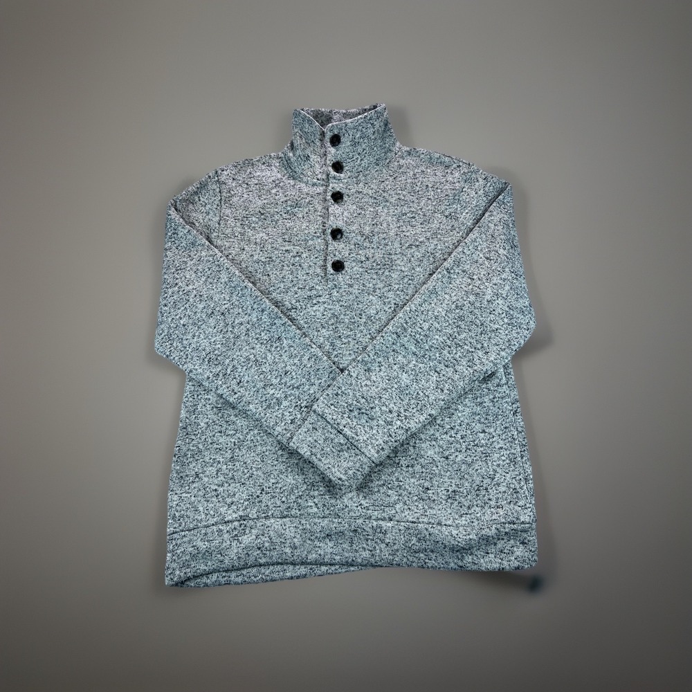 H2H‎ Pullover Sweater Men XL Gray Knit 1/4 Button Mock Neck Fleece Lined Casual